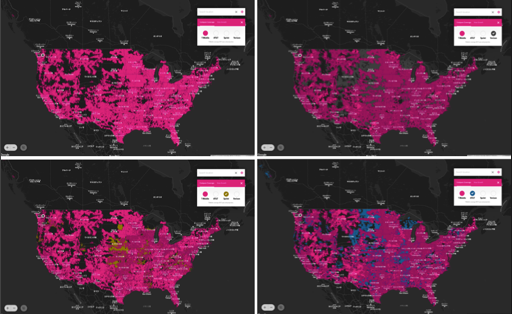 T-MobileのLTEカバレッジ比較マップより