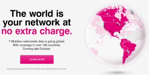 T-Mobileが国際データローミングを無料に
