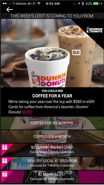 T-Mobileが火曜日のプレゼントにDunkin’ Donuts特集